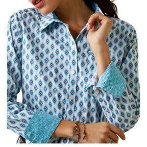Ariat REAL Kirby Day Dreamer Blue & White Patterned Button Down Shirt Flip Cuff